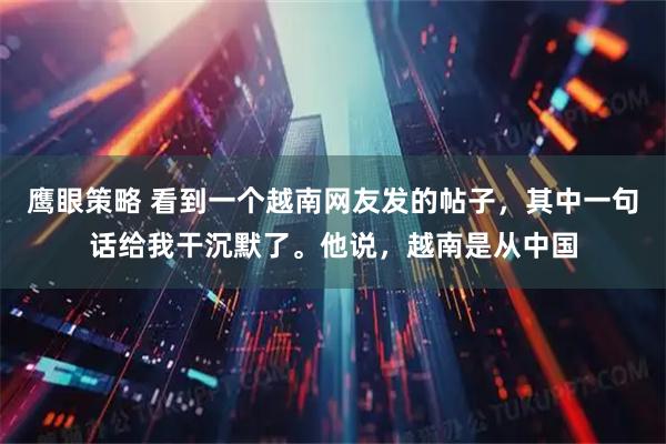 鹰眼策略 看到一个越南网友发的帖子，其中一句话给我干沉默了。他说，越南是从中国